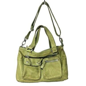 FOSSIL Sutter Leather Crossbody Bag Grunge Green Chunky Zipper Shoulder Strap